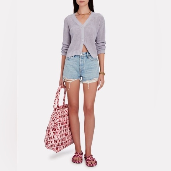 GRLFRND Helena Newport Blue Distressed High Rise Cut-Off Denim Shorts NWT Sz 28 - Picture 3 of 12